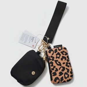 lululemon athletica Black and Leopard Print Dual Pouch Wristlet